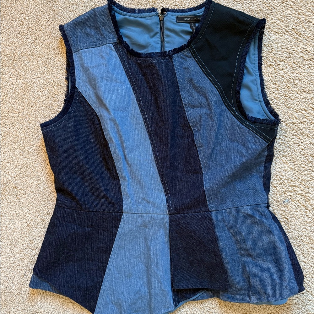 Bcbgmaxazria Blue Patchwork Sleeveless Blouse - image 1